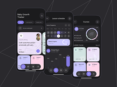 Online Education App Dark UI/UX app course dark ui e learning education education app education mobile app home mobile modern app online online education schedule schedule page