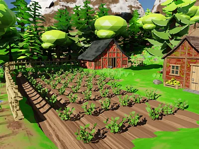 House Near Farm 3D model 3d 3dmodel art barn blender3d environment exterior farm fence flower forest grass house landscape render rock tree
