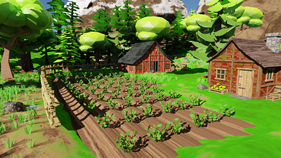 House Near Farm 3D model 3d 3dmodel art barn blender3d environment exterior farm fence flower forest grass house landscape render rock tree