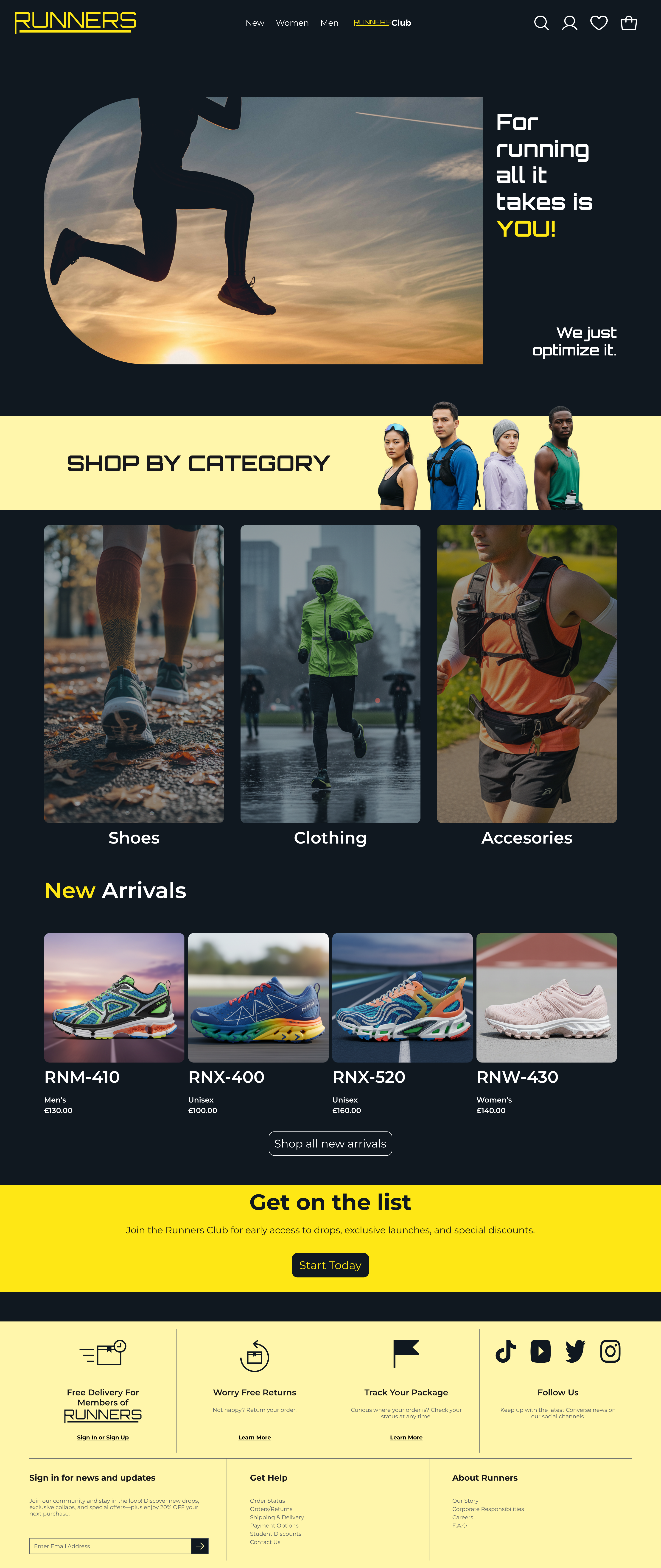 Runners — eCommerce Homepage Design branding design landing page ui ux web