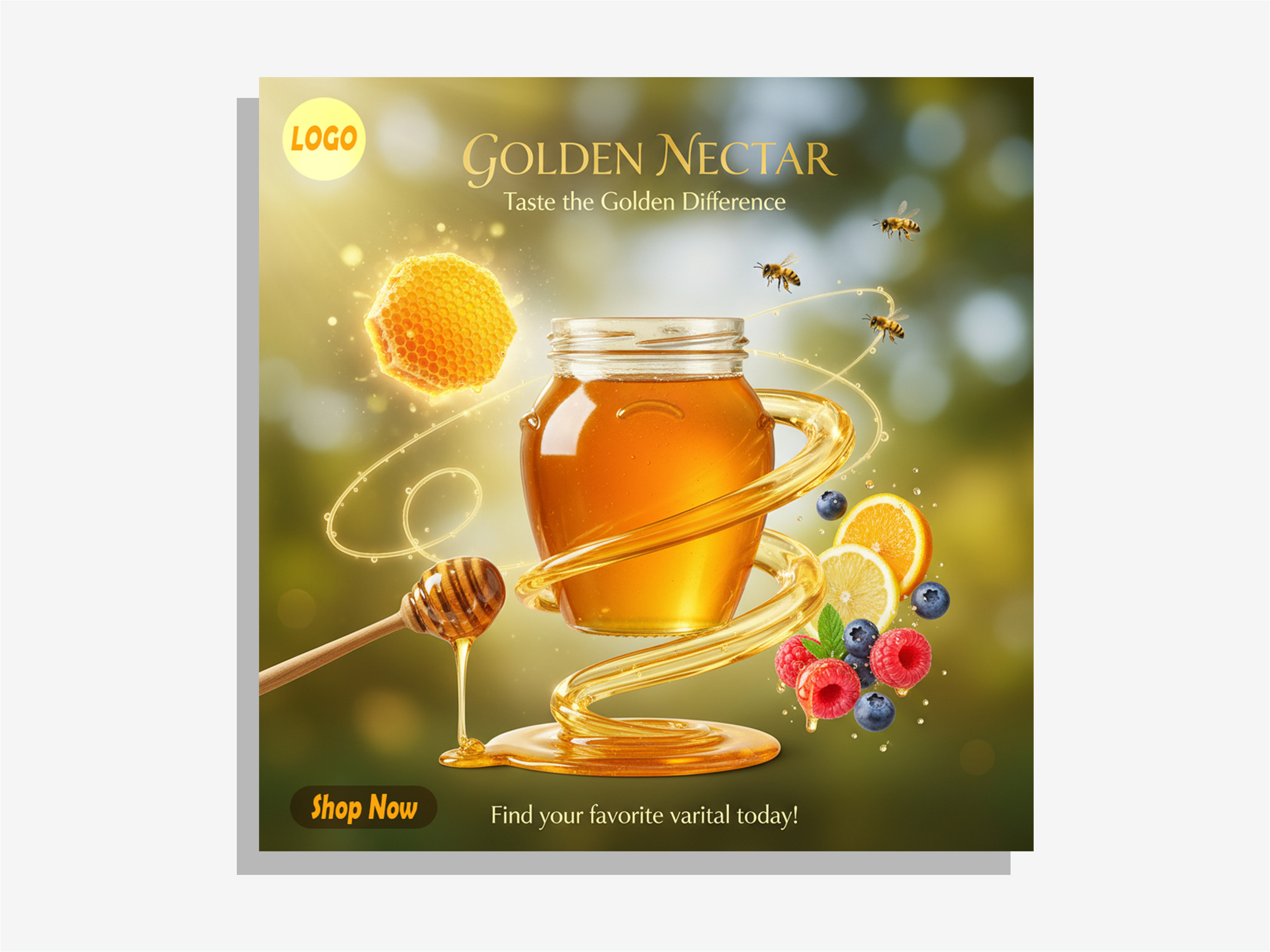 Golden Nectar​​​​​​​ — Product Manipulation Ad Design advertising design brand promotion commercial ad creative ad creative editing digital artwork food product design honey ad design marketing design photo manipulation photoshop design product advertising product branding product manipulation product poster product showcase realistic design social media design social media post visual composition