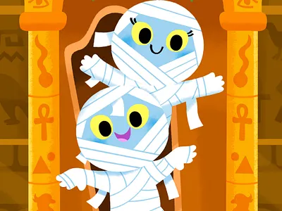 Wake up, little mummies! art cute egypt halloween illustration illustrator kids monster mummies mummy spooky tomb vibrant