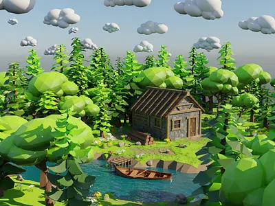 House Near River 3D model 3d 3dmodel art blender3d boat environment exterior flower forest game grass house landscape lowpoly render river rock tree