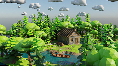 House Near River 3D model 3d 3dmodel art blender3d boat environment exterior flower forest game grass house landscape lowpoly render river rock tree