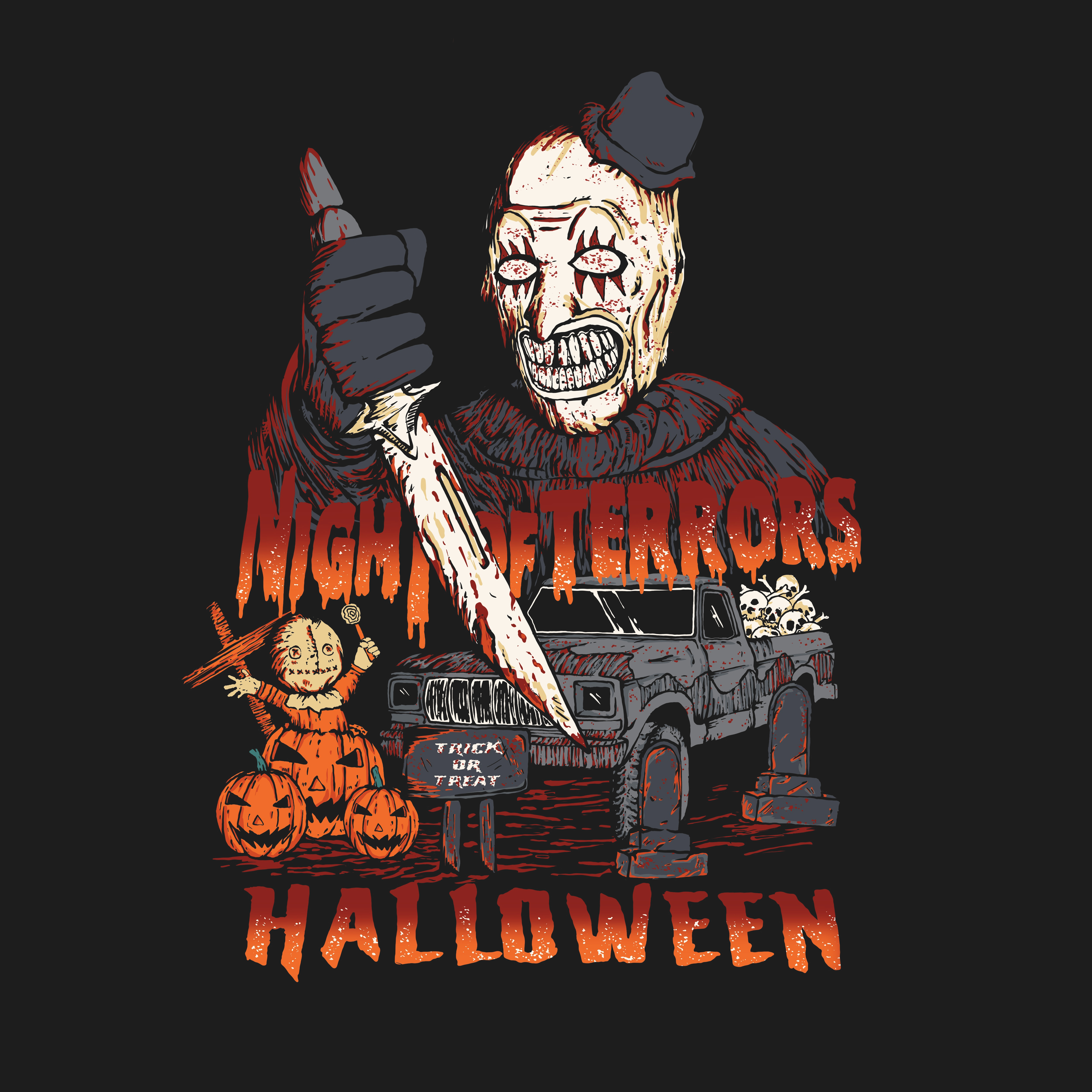 Night of Terrors, Halloween apparel artwork dark designhalloween graphic design halloween halloweenart illustration pumpkin tshirt