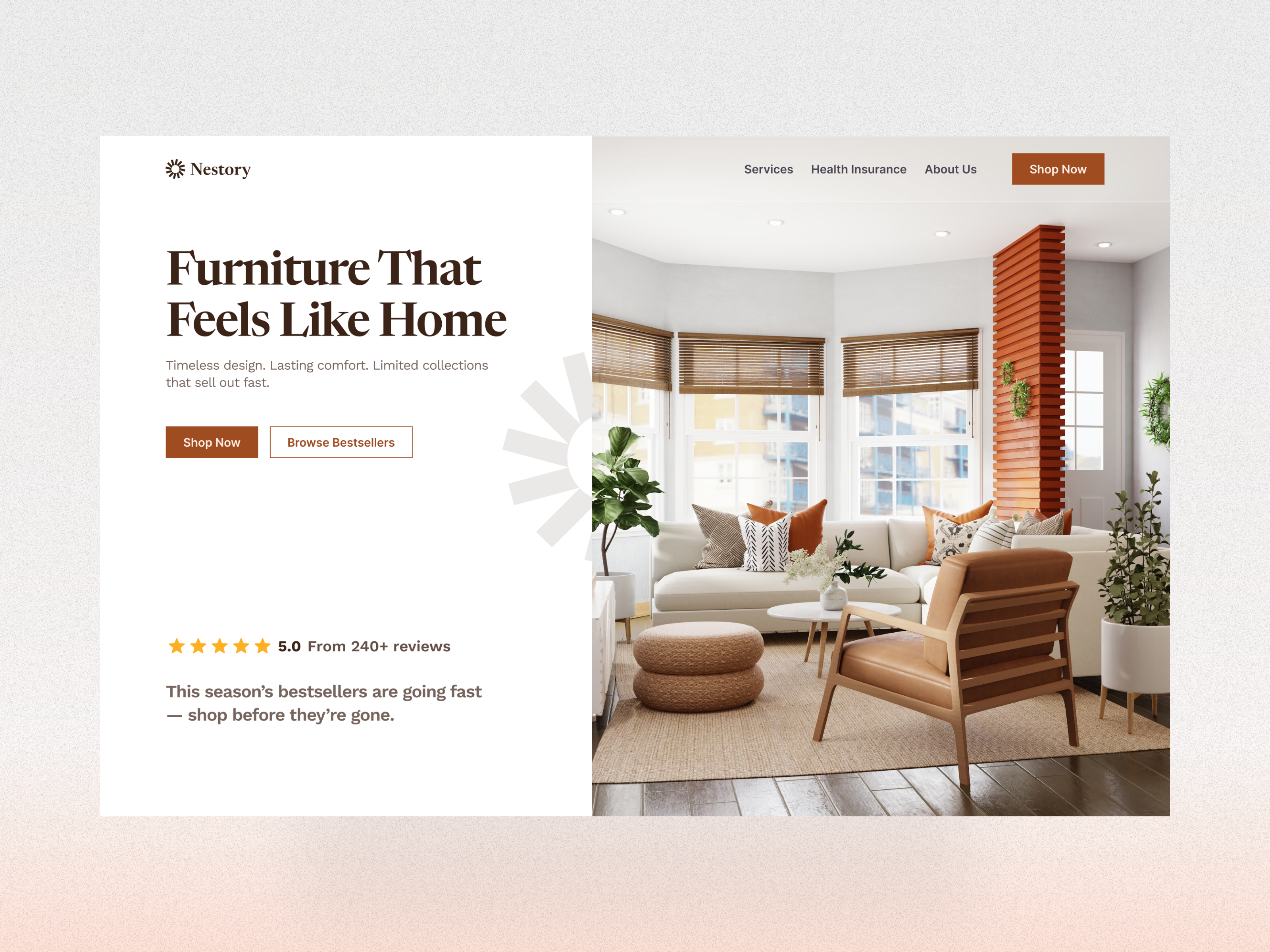 Nestory – Furniture E-commerce Hero design cozy furniture hero landing page minimal modern ui userfriendly uxui web design website website hero