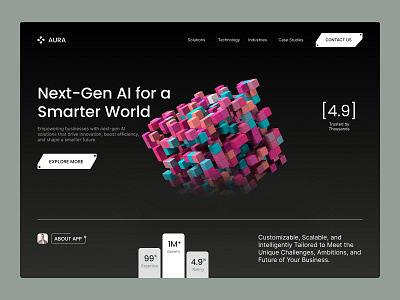 AI Tech Website Header 3d illustration ai concept ai design clean ui darkmodeui digital product figma design minimal design modernui saasdesign techwebsite ui exploration uidesign uxdesign webdesign webheader