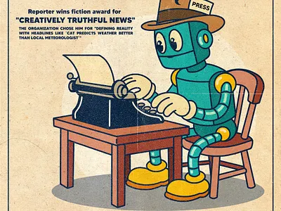 Mr. Fake News: Robot Journalist - Satirical Parody. branding cartoon character design illustration logo mascot retro art retro cartoon rubber hose t shirt vintage art vintage cartoon