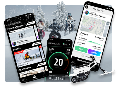 MOONBIKES companion app animated community companion app figma instrumentation iot mobile moonbikes prototype ui design ux design