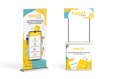 Trade Show Display Suite – Boozt Vitamin backdrop banner booth design branding cool design exhibit design simple wellnessstartup