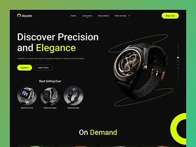 Web header for premium and classic wristwatch black classic clean clean layout colorful creative design fresh graphic design header home home page landing page minimalist premium smart watch ui uiux ux watch web design