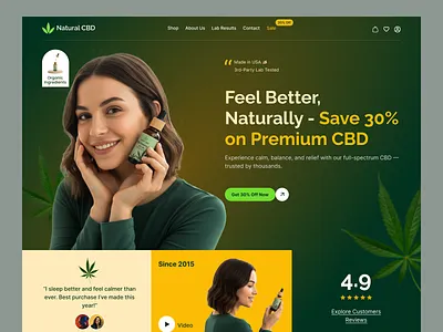 Wellness CBD eCommerce Shopify Website Landing page Design UXUI app design brandexperience cbd crodesign design dribbbleshots ecommerce greendesign landing page landingpage organicbrand shopify shopify landing page shopify ui design shopify ux design shopify website design uiux webdesign website wellnessui