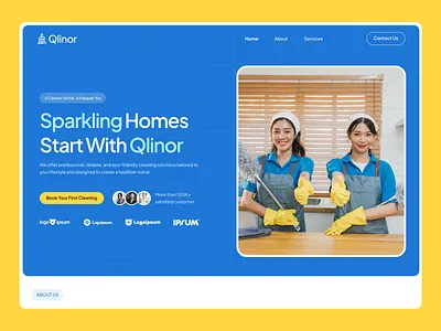 Qlinor - Home Cleaning Service Website branding clean landing page clean services cleaning website design cleaningservice cleaningwebsite cleanui design figma freshdesign ui uiux ux web design