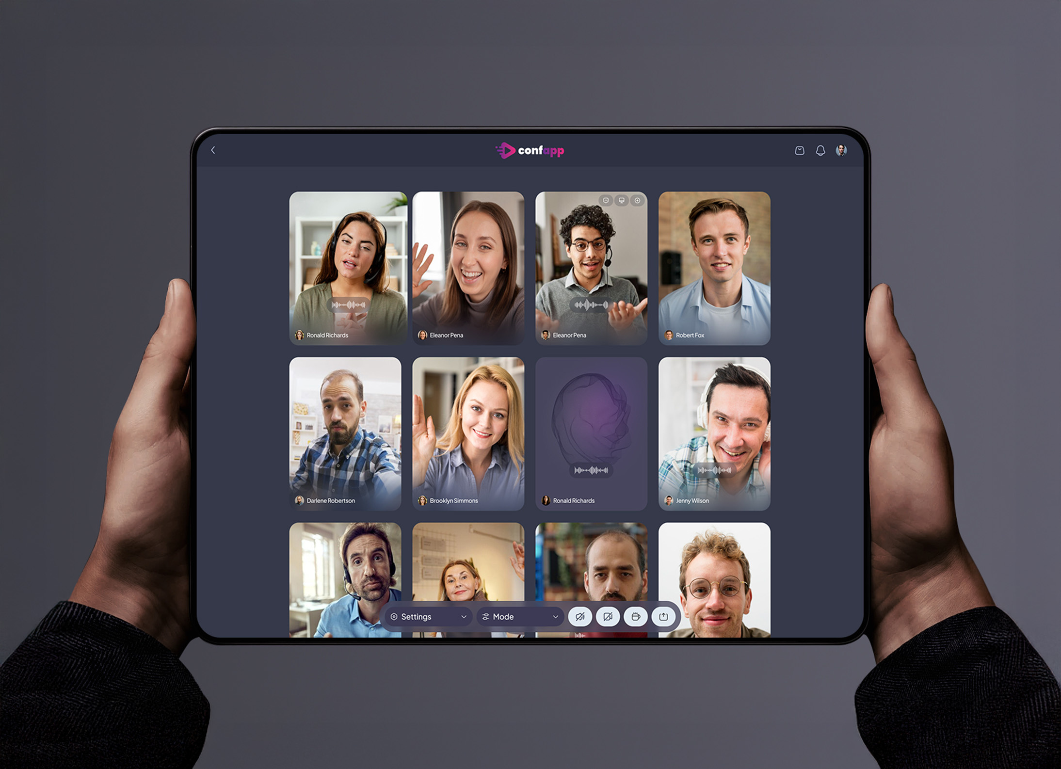 ConfApp — Video Chat Interface collaborationtool communicationapp conference dashboardui interfacedesign productdesign uidesign videochat webapp