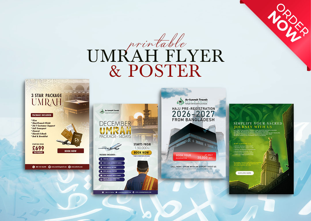 Printable umrah flyer and poster agency flyer branding graphic design logo social media design travel agency typography umrah flyer