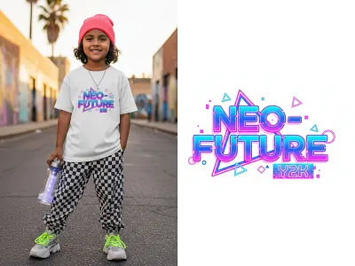 Y2K Neon Glitch Typography T-Shirt Design futuristic apparel