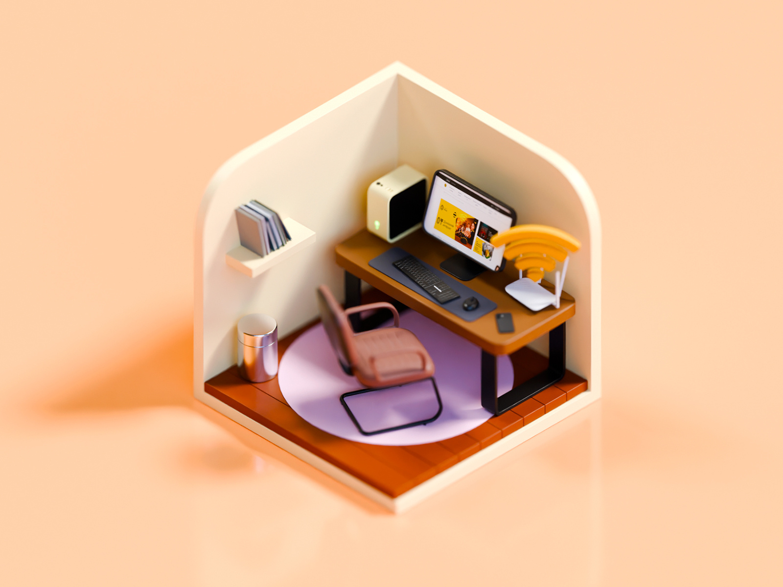 Cozy 3d work room 3d 3d animation 3d art 3d illustration animation blender cozy design digital art illustration internet motion graphics room wifi