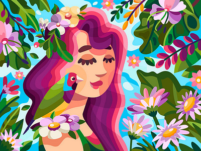 FlowerBirdWoman black branding design graphic design illustration logo t shirt ui ux vector