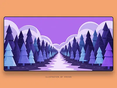 Violet Forest Path - Deep Perspective Landscape Illustration adventure calm background deep perspective digital painting dreamy path environment forest landscape illustration landscape illustration nature illustration pine trees purple aesthetic stylized trees travel violet web
