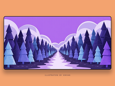 Violet Forest Path - Deep Perspective Landscape Illustration adventure calm background deep perspective digital painting dreamy path environment forest landscape illustration landscape illustration nature illustration pine trees purple aesthetic stylized trees travel violet web