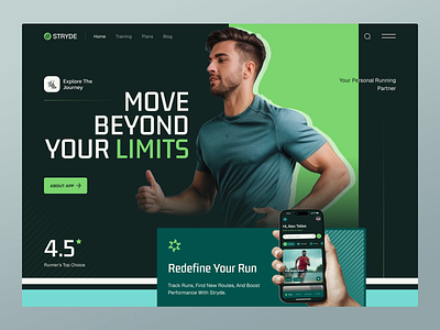 Fitness & Running App Landin Page animation app application dark fitness fitness training hero home page landing page running sport tracking training ui ux web app web design webflow workout