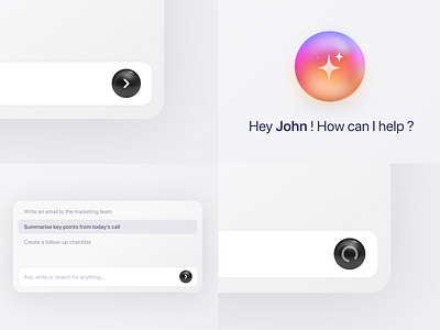 AI assistant components 3d animation app assistant branding design glossy illustration logo minimal mobile motion graphics ui ui design uiux ux
