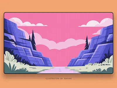 Stylized Open Canyon Road Illustration adventure app background canyon landscape digital art environment illustration journey landscape illustration mountain nature open road outdoor pink and purple stylized scenery travel vector illustration vibrant colors web website banne xinyan