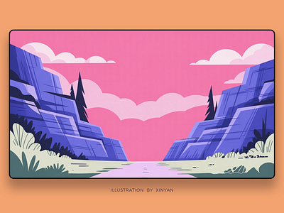 Stylized Open Canyon Road Illustration adventure app background canyon landscape digital art environment illustration journey landscape illustration mountain nature open road outdoor pink and purple stylized scenery travel vector illustration vibrant colors web website banne xinyan