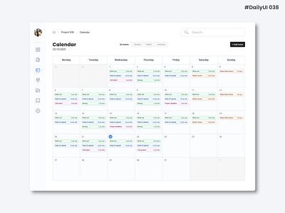 Daily UI #038 - Calendar branding calendar daily daily 100 challenge daily ui daily ui 38 dailyui date design graphic design illustration minimal modern task time timeline ui ux work year