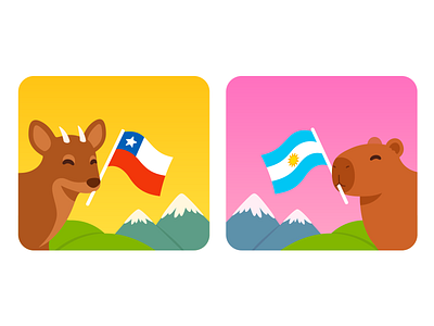 Chile 🇨🇱 and Argentina 🇦🇷 andes argentina argentinian capybara carpincho chile chilean flag flat icon illustration pudu spanish vector