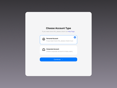 Choose Account Type - SnowUI dashboard ui kit
