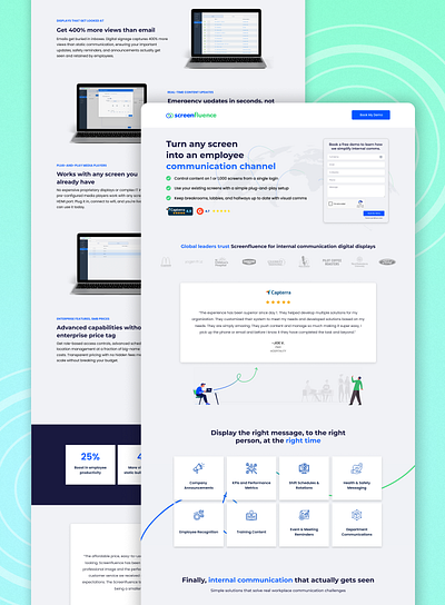 Landing Page for Screenfluence a Digital Signage Solution b2b saas landing page landing page design ppc saas