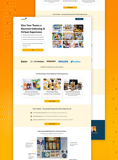 Landing Page for Unboxed Experiences, a Virtual Event Company b2b saas landing page landing page design ppc saas