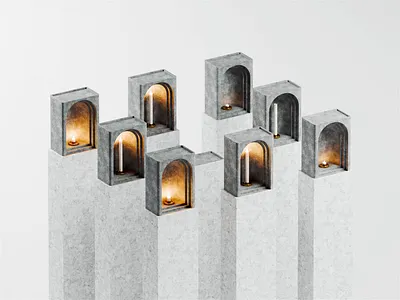 Spirit Season 3d 3d animation blender blender3d candle concrete fire illustration isometric marble spirit