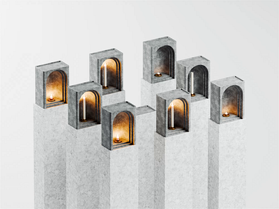 Spirit Season 3d 3d animation blender blender3d candle concrete fire illustration isometric marble spirit