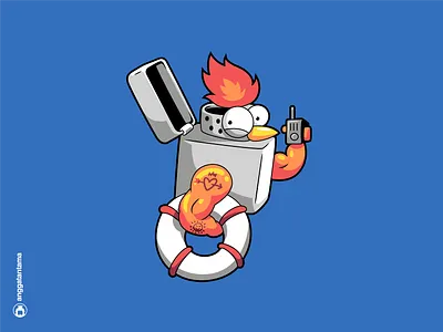 On Fire character chicken clean colorful cute design funny illustration lighter lines mascot merch muscle quirky t shirt tattoo vector vibrant weird zippo