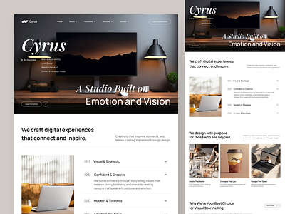 Cyrus - Studio Agency Website agency company profile creative agency design landing landing page marketing minimal modern startup studio ui ui design uiux unique web design website