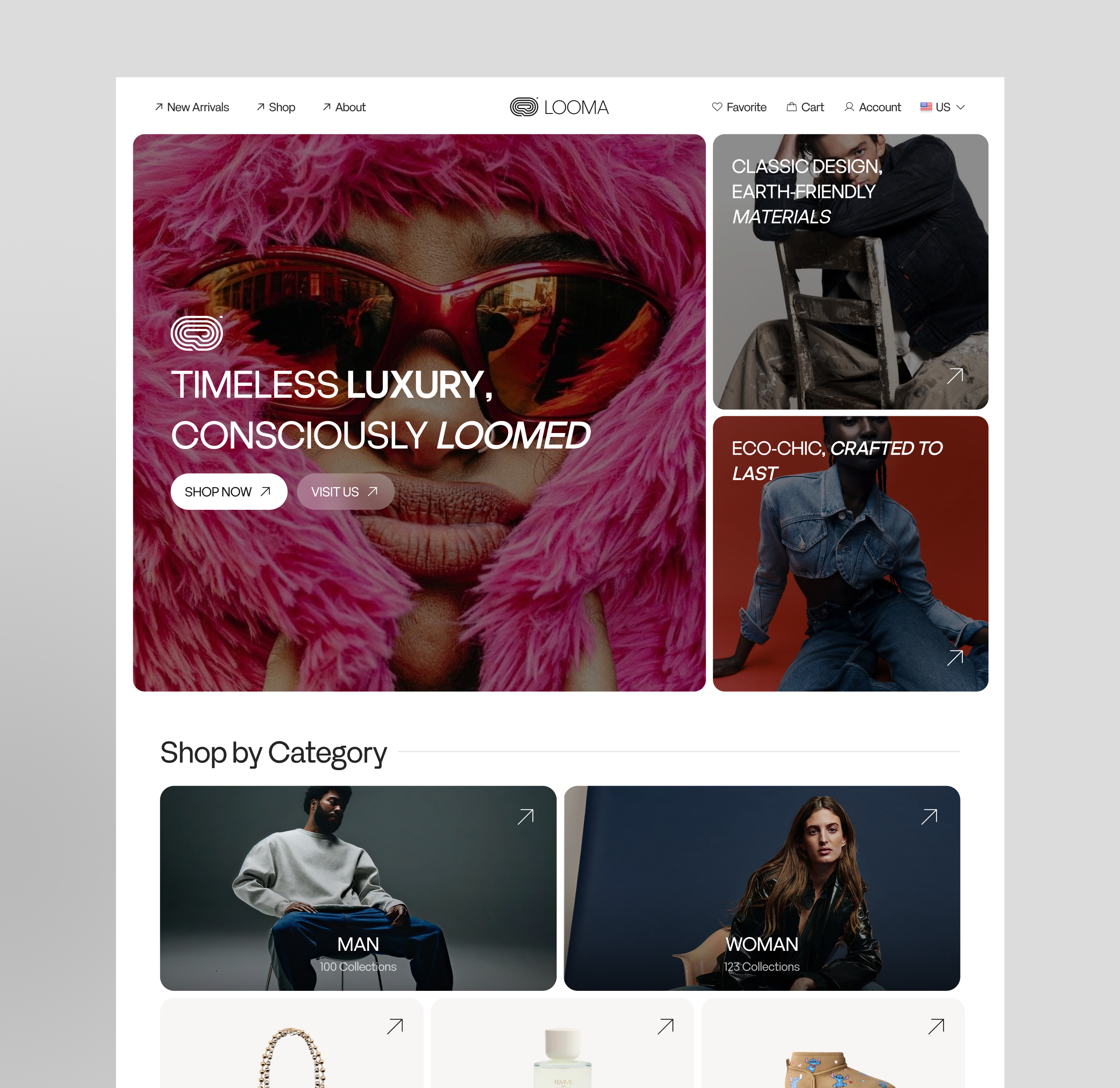Fashion E-Commerce Landing Page - LOOMA clothes design clothing e commerce ecommerce fashion fashion design landing page landingpage luxury landing luxury premium minimalistic modern shop shopify ui design web design