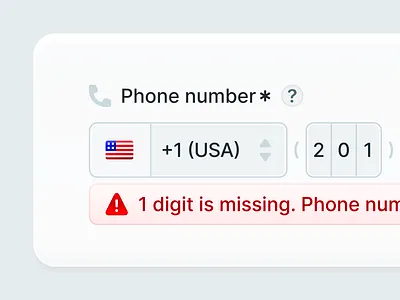 Phone Number Input Error State Updates america code country detail error flat icon input number phone shadow simple subtle text ui usa ux