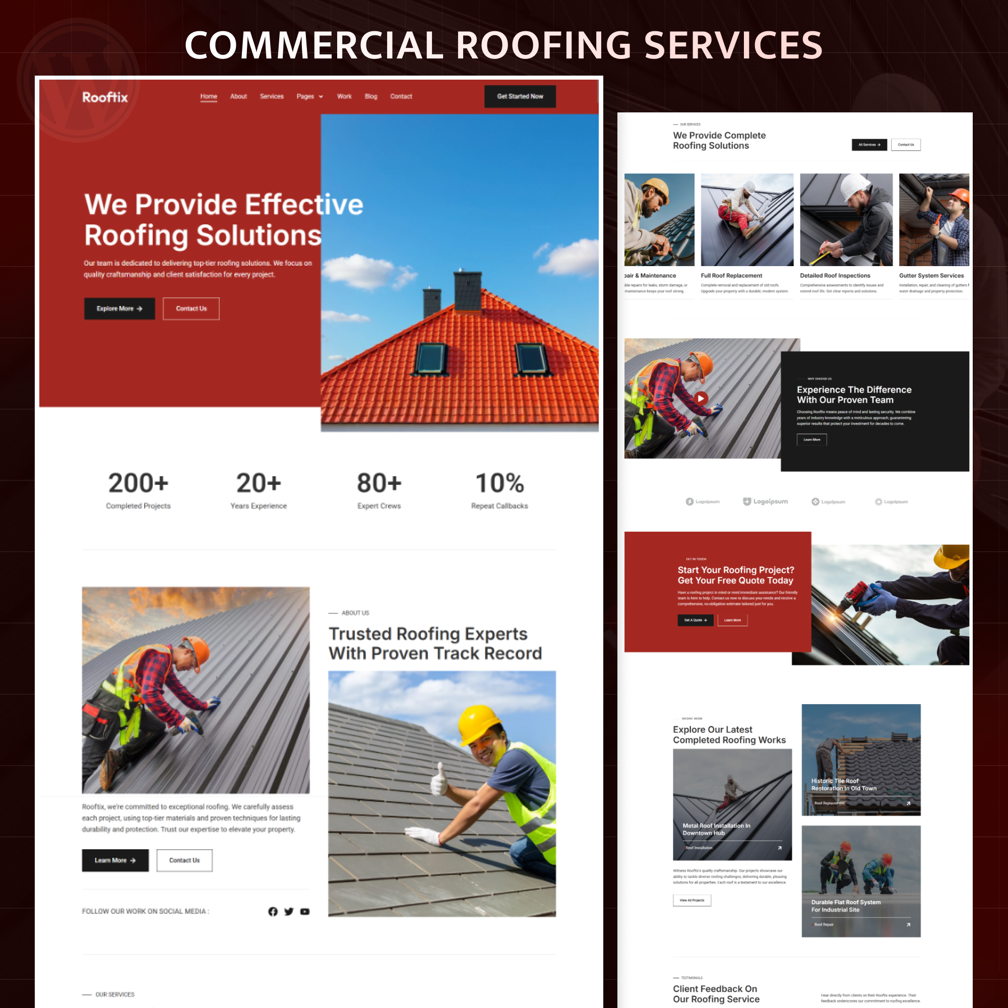 Rooftix — Commercial Roofing Services Website commercial roofing construction flims construction web design contractor website home services local crews local services website low budget website plumbing website roofing roofing company website roofing contractor website roofing website service business small business website uiux userfriendly website web designer web developer webflow alternative