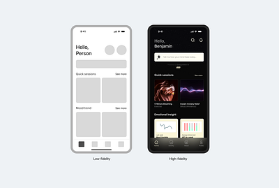 Low vs High fidelity screens cleanui figma mentalhealth minimal ui ux