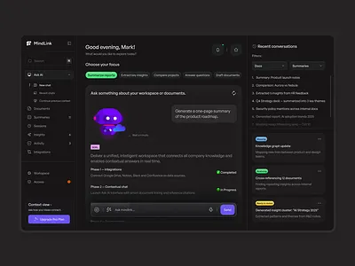 MindLink AI platform ai dark dashboard design flat product ui ux