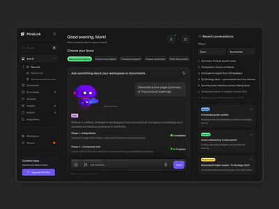 MindLink AI platform ai dark dashboard design flat product ui ux