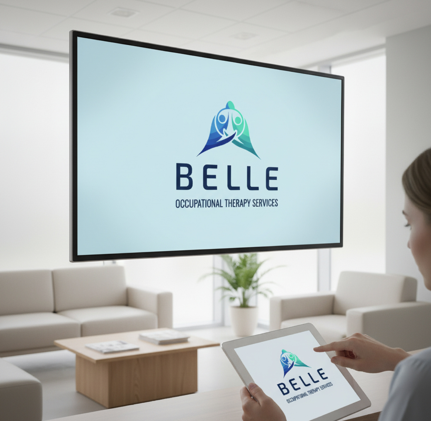 Belle Occupational Therapy Services logo For Sell assistive technology brand identity collaboration cool colors healthcare home modification human connection independence launceston logo logo design medical minimal modern occupational therapy partnership rehabilitation therapist logo wellness wellness care