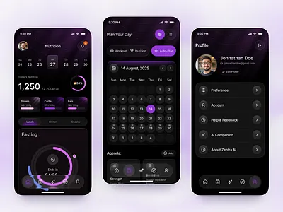 AI Health & Fitness Tracker Mobile App UI Design ai ai app ai companion ai design app design fasting app fitness app glassmorphism health app mobile mobile app nutrition app tracking app ui design wellness app workout tracker