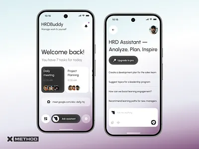 HRDBuddy — Mobile HR Management App with AI assistant ai app assistant dashboard design employee employer figma hr job lms management mobile app planner project team ui ux vacancy