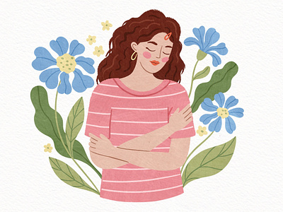 Hold yourself with kindness character design editorial illustration girl gouache illustration greeting card slow living woman