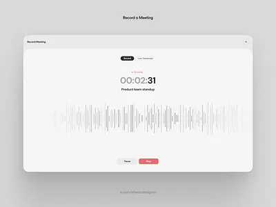 Record a meeting in an AI note-taking app audio component design desktop widget figma minimalist plugin product design record recording screen record screen recorder screen recording ui uidesign video video editing video recording wave widget