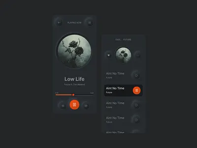 Neumorphism UI dark design glass modern music player smooth shadows ui