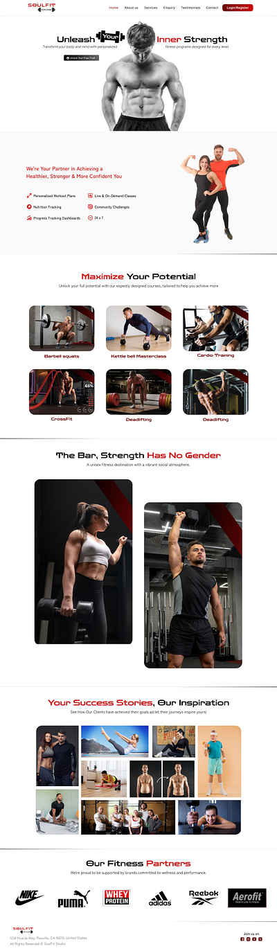 SoulFit – Fitness Landing Page UI fitness graphic design gym gymlandingpage gymui healthandfitness landingpagedesign productdesign ui uiux uiuxdesign userinterface webdesign webui workout